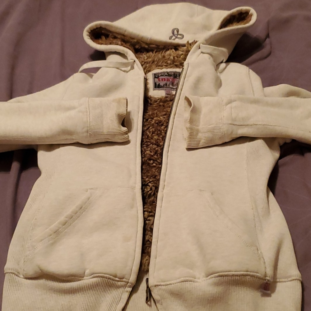 TNA Cream Hoodie lined w faux fur